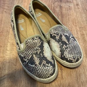 Clarks Snake Print Slip-On Shoes - Beige and Black